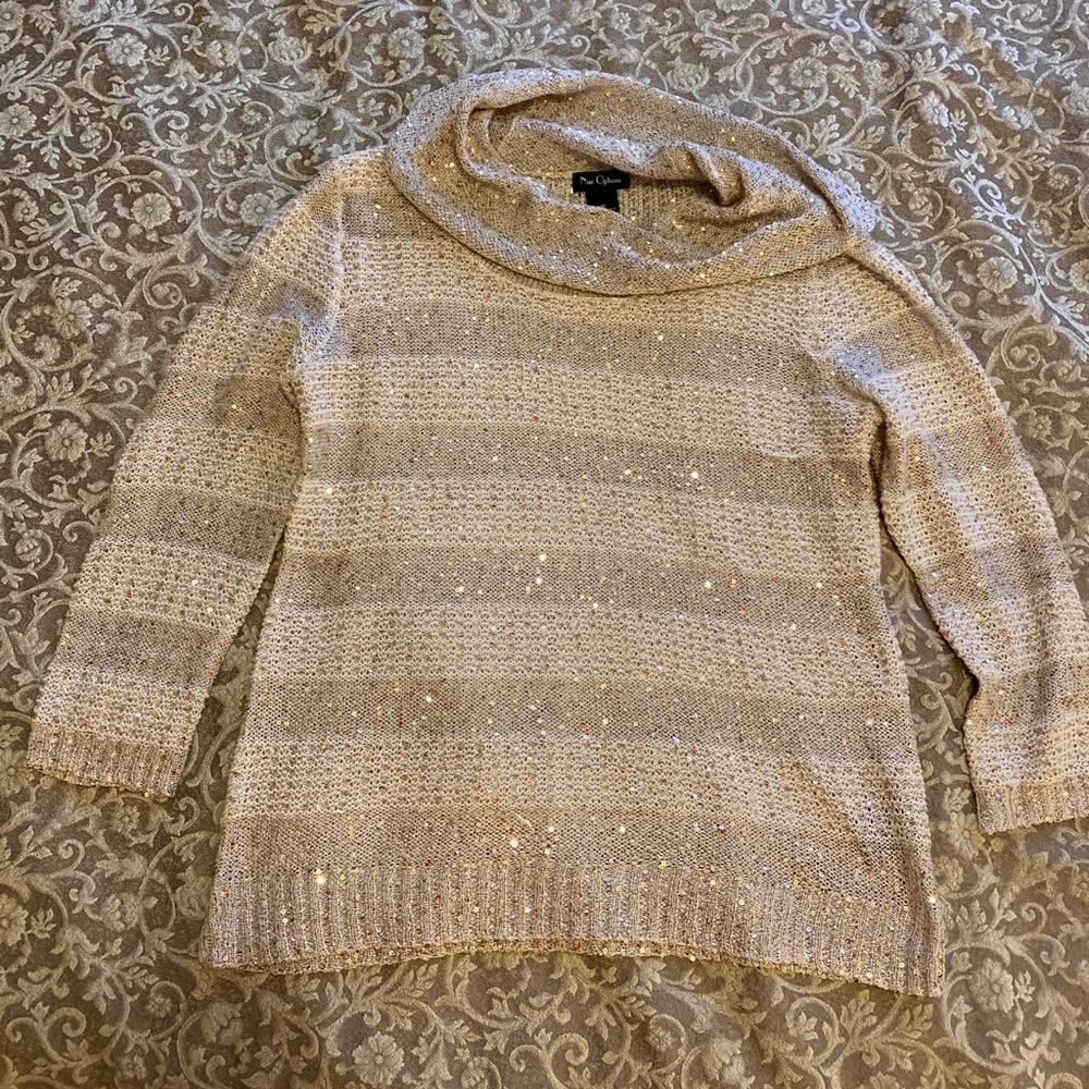 Nue Options Sparkly Cowl Neck Long Sleeve Top